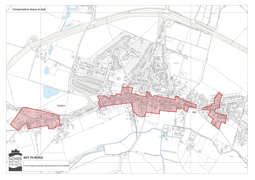 Map showing the three conservation areas for Ash village and Guilton.